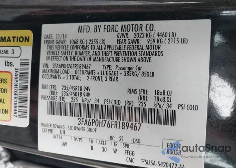 2015 Ford Fusion Se z USA, uszkodzony, nr VIN 3FA6P0H76FR189467